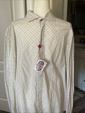 English Laundry Cream and Blue Windowpane Button-Down Shirt